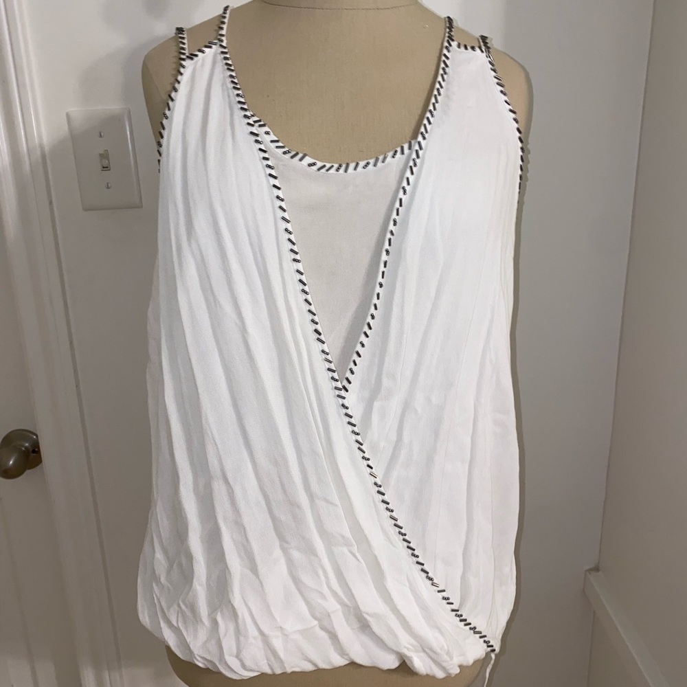 Cowl neck tank with silver beaded detailing